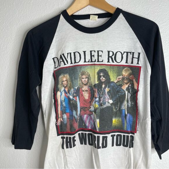 Vintage 1986 David Lee Roth World Tour Raglan 3/4 Sleeve Shirt Size Medium - Picture 2 of 6